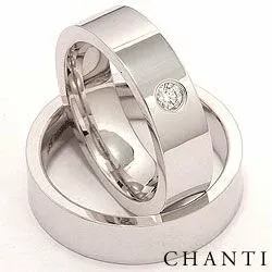 brede vielsesringe i 14 karat hvidguld 0,10 ct - sæt