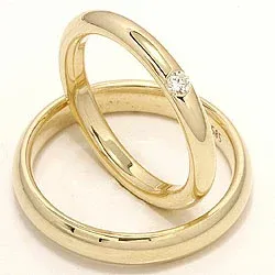 Vielsesringe i 14 karat guld 0,07 ct - sæt