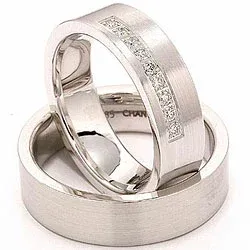 matte vielsesringe i 14 karat hvidguld 9 x 0,015 ct - sæt