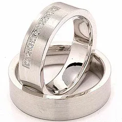 matte vielsesringe i 14 karat hvidguld 9 x 0,015 ct - sæt