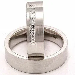 matte vielsesringe i 14 karat hvidguld 9 x 0,015 ct - sæt