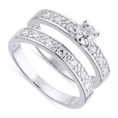 Bred hvid zirkon ring i sølv