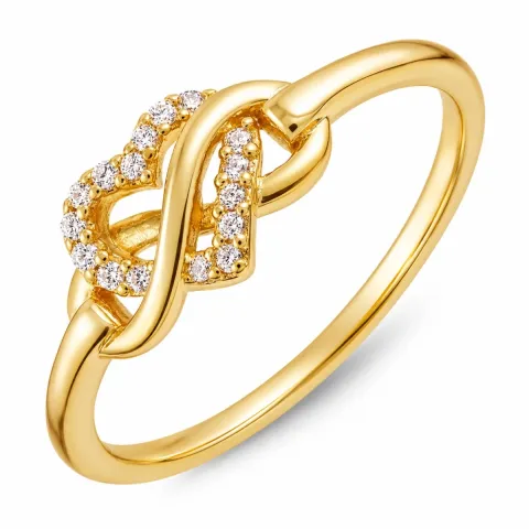 hjerter zirkon ring i forgyldt messing