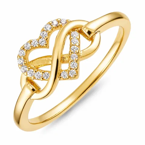 hjerter zirkon ring i forgyldt messing
