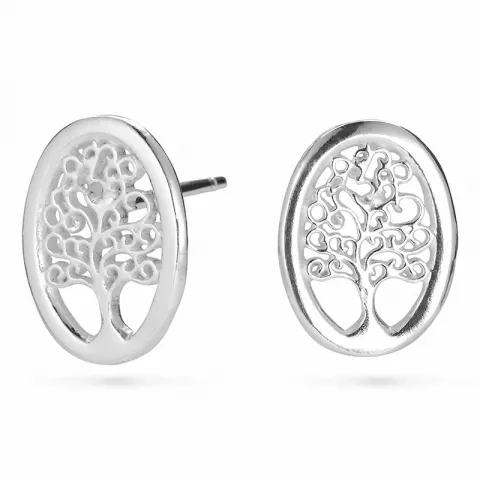 ovale livets træ ørestikker i sølv