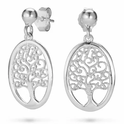 ovale livets træ øreringe i sølv