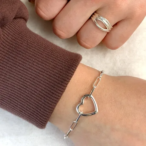 hjerte armbånd i sølv med vedhæng i sølv