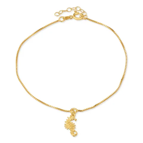 søhest ankelkæde i forgyldt sølv med vedhæng i forgyldt sølv