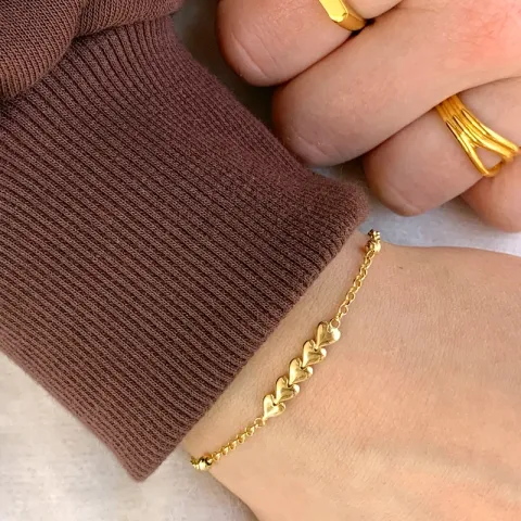 hjerte armbånd i forgyldt sølv med vedhæng i forgyldt sølv