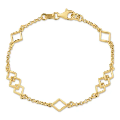 firkantet armbånd i forgyldt sølv med vedhæng i forgyldt sølv
