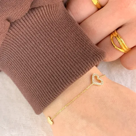 hjerte armbånd i forgyldt sølv med vedhæng i forgyldt sølv