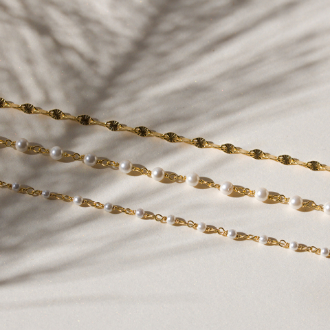 rund hvid perle halskæde i forgyldt sølv 40 cm plus 5 cm x 3,3 mm