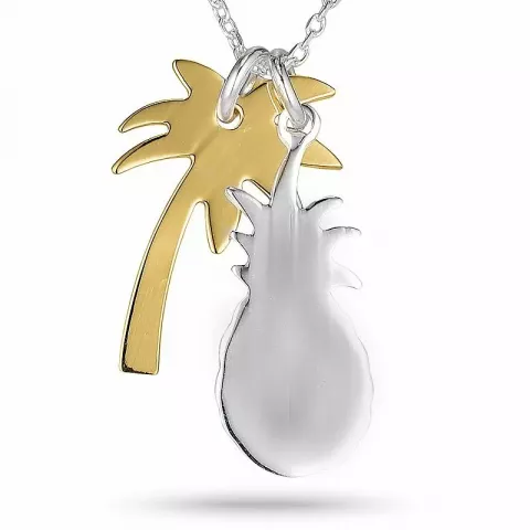 Elegant ananas halskæde i sølv med vedhæng i sølv og forgyldt sølv