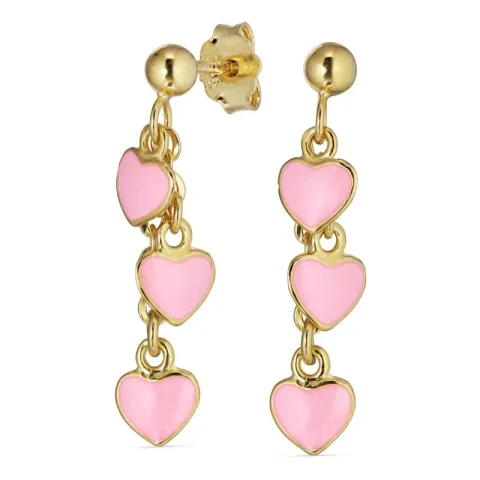 lyserøde hjerteøreringe i forgyldt sølv