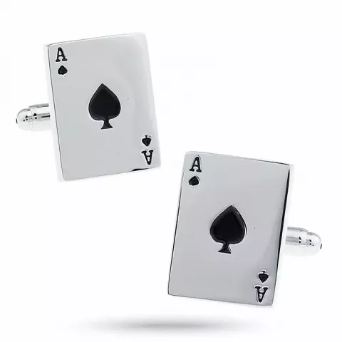 Firkantet spillekort manchetknapper i stål med sort stål