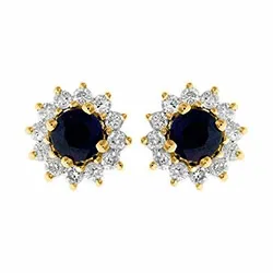 blomster safir ørestikker i 14 karat guld med safir og diamant