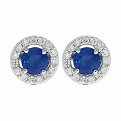 runde ørestikker i 14 karat hvidguld med safir og diamant