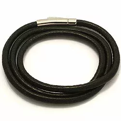 sort læder CARI armbånd i sort læder med stål lås  x 4,0 mm