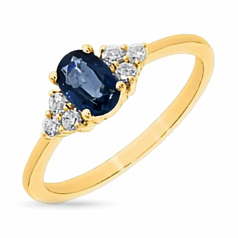 blå safir diamantring i 14 karat guld 0,57 ct 0,13 ct