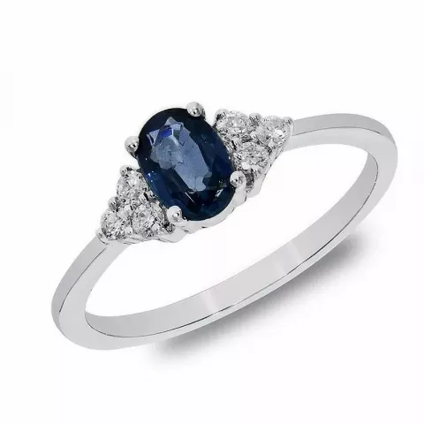 blå safir diamantring i 14 karat hvidguld 0,57 ct 0,13 ct