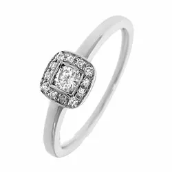 firkantet diamant ring i 14 karat hvidguld 0,17 ct