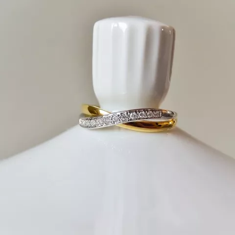 abstrakt diamant guld ring i 14 karat guld.- og hvidguld 0,08 ct