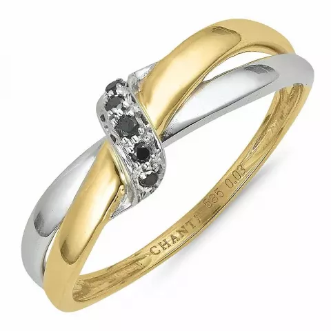 sort diamant ring i 14 karat guld.- og hvidguld 0,03 ct