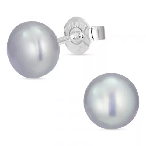 7-7,5 mm runde grå perleørestikker i sølv