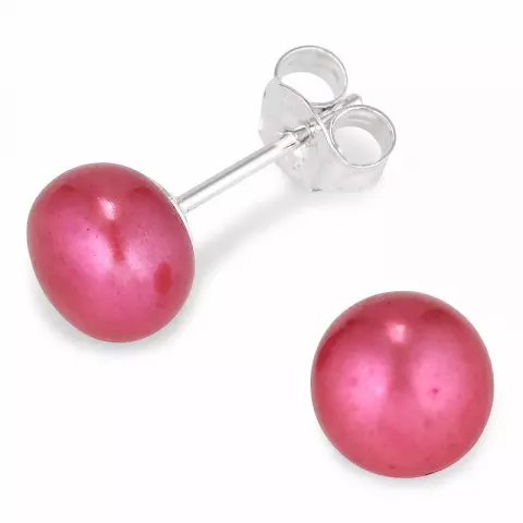 7-7,5 mm runde pink perleørestikker i sølv