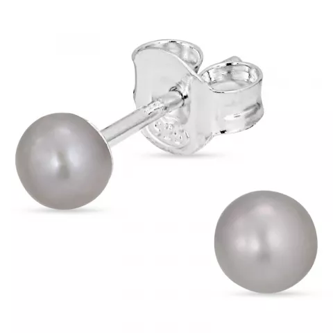 4-4,5 mm runde grå perleørestikker i sølv