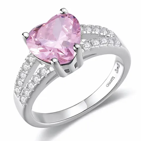 Hjerte pink zirkon ring i sølv