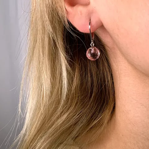 pink glas øreringe i sølv