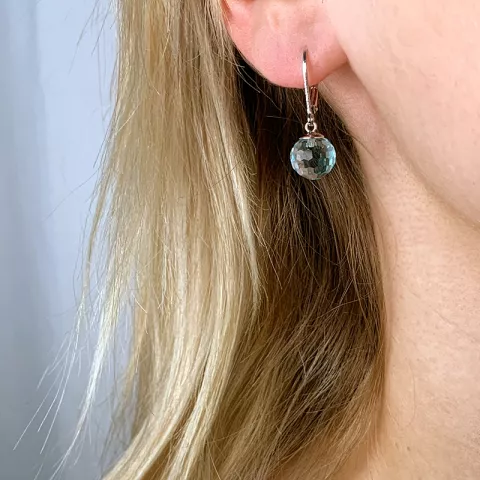 blå glas øreringe i sølv