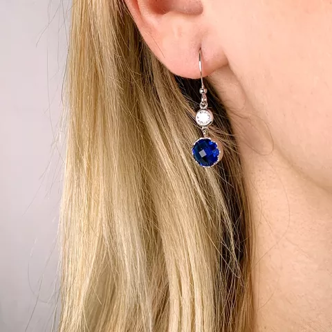 blå glas øreringe i sølv