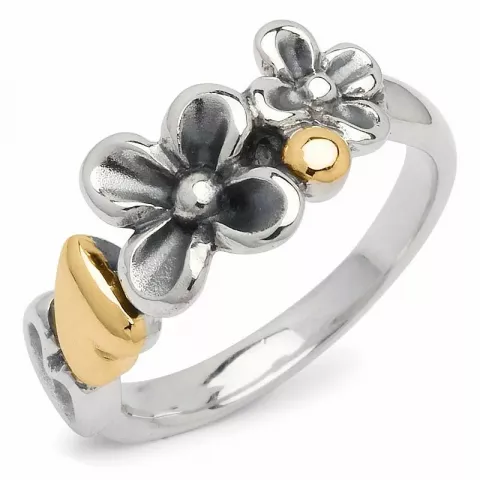 Blomster ring i oxideret sterlingsølv med forgyldt sølv
