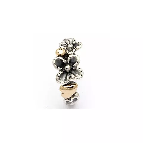 Blomster ring i oxideret sterlingsølv med forgyldt sølv