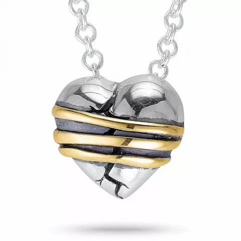 hjerte halskæde i sølv med vedhæng i oxideret sterlingsølv med 8 karat guld