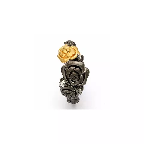 Rose ring i sort rhodineret sølv med forgyldt sølv