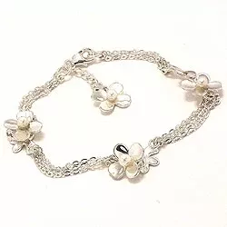 Blomster hvid perle armbånd i sølv med vedhæng i sølv