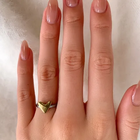 Dark Harmony hjerte ring i sort rhodineret sølv med forgyldt sølv