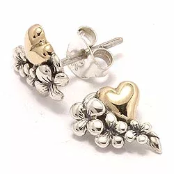 hjerte øreringe i oxideret sølv med 8 karat guld