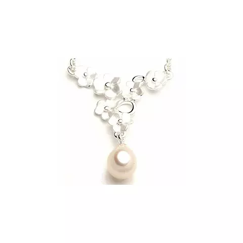 Blomster perle halskæde i sølv