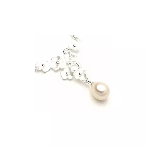 Blomster perle halskæde i sølv