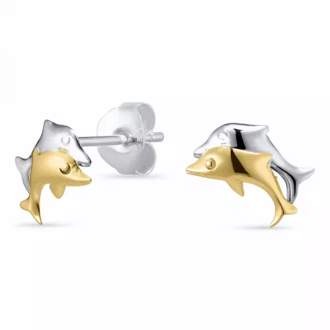 delfin øreringe i sølv med 8 karat guld