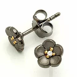 blomster ørestikker i sort rhodineret sølv med forgyldt sølv med forgyldt sølv