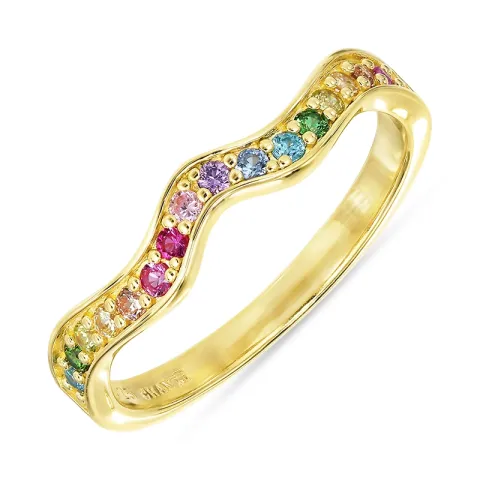 multifarvet zirkon ring i forgyldt sølv