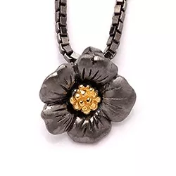 Dark Harmony blomster blomstervedhæng i sort rhodineret sølv og forgyldt sølv