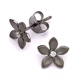 blomster blomsterøreringe i sort rhodineret sølv