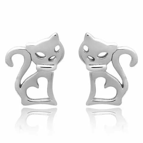 Blanke katte ørestikker i sølv
