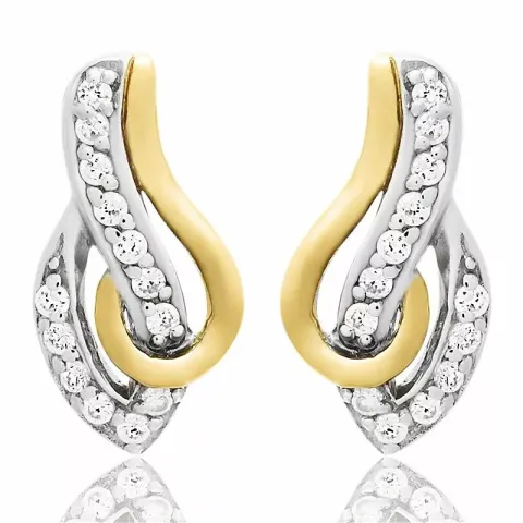 abstrakt zirkon ørestikker i sølv med forgyldt sølv